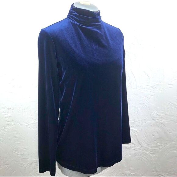 Susan Graver Midnight Blue Velvet Turtleneck Top - Picture 1 of 7